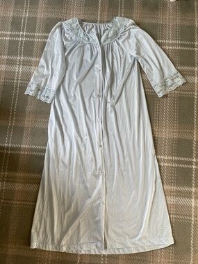 VTG Gilead blue lace trim housecoat peignor robe S